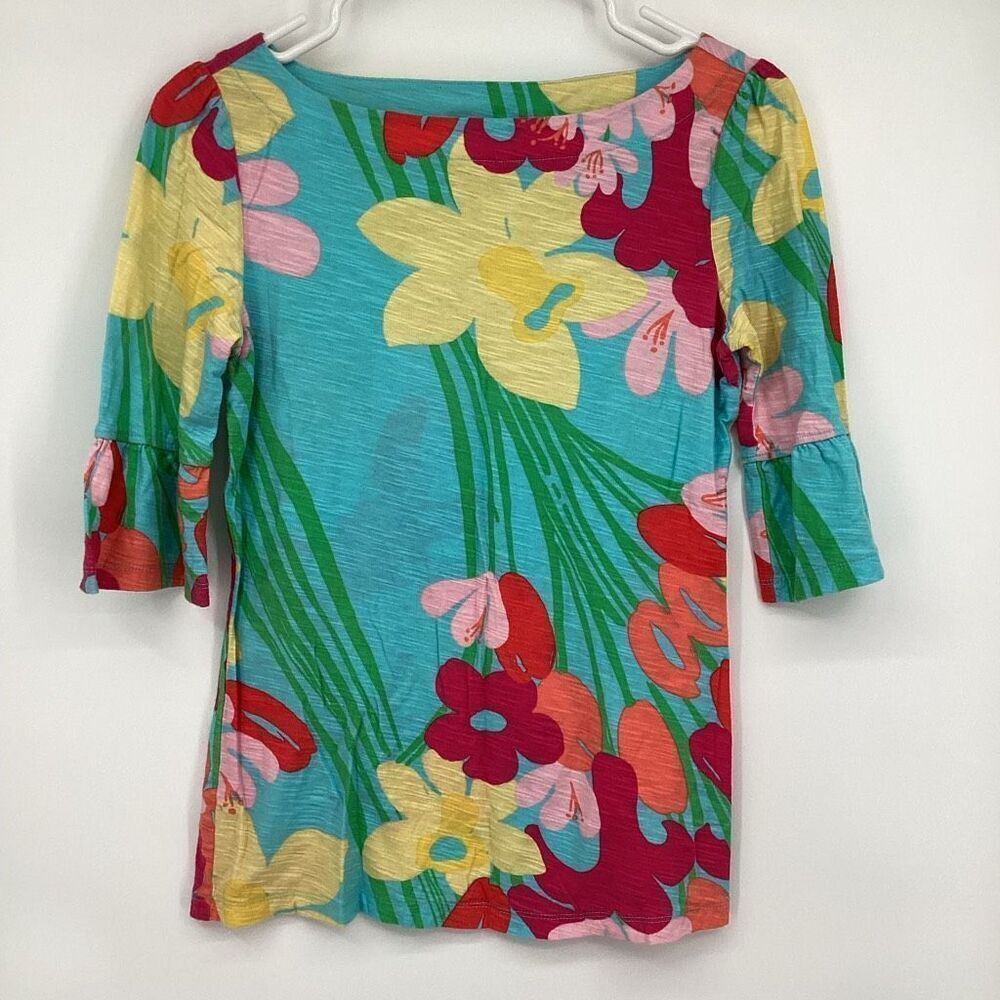 Ladies Lilly Pulitzer Shorley Blue Lavish‎ Floral Bell Sleeves small